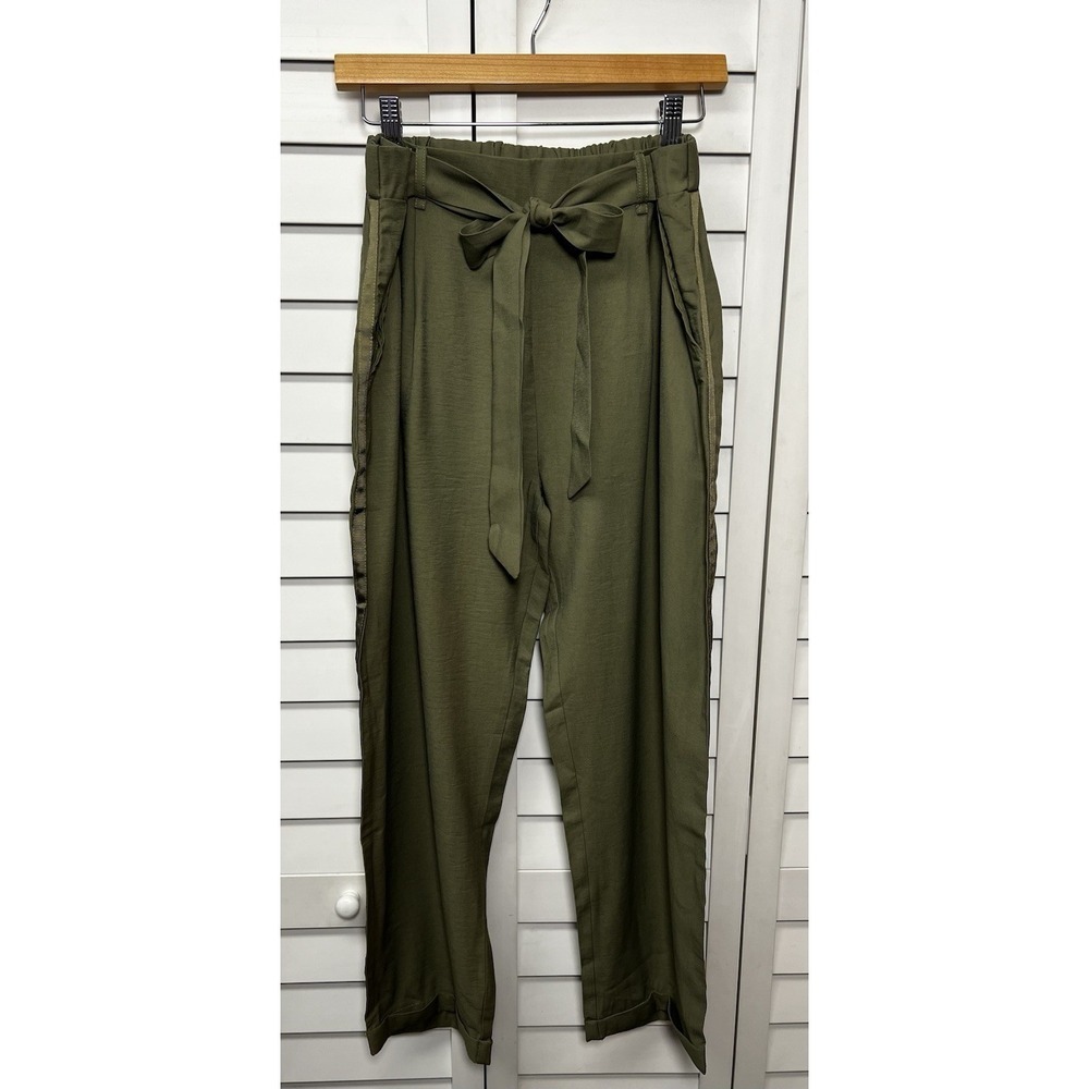 Easel Pleated Tie Waist Cuffed Crop Pants Women's Size Large Olive Green NWT